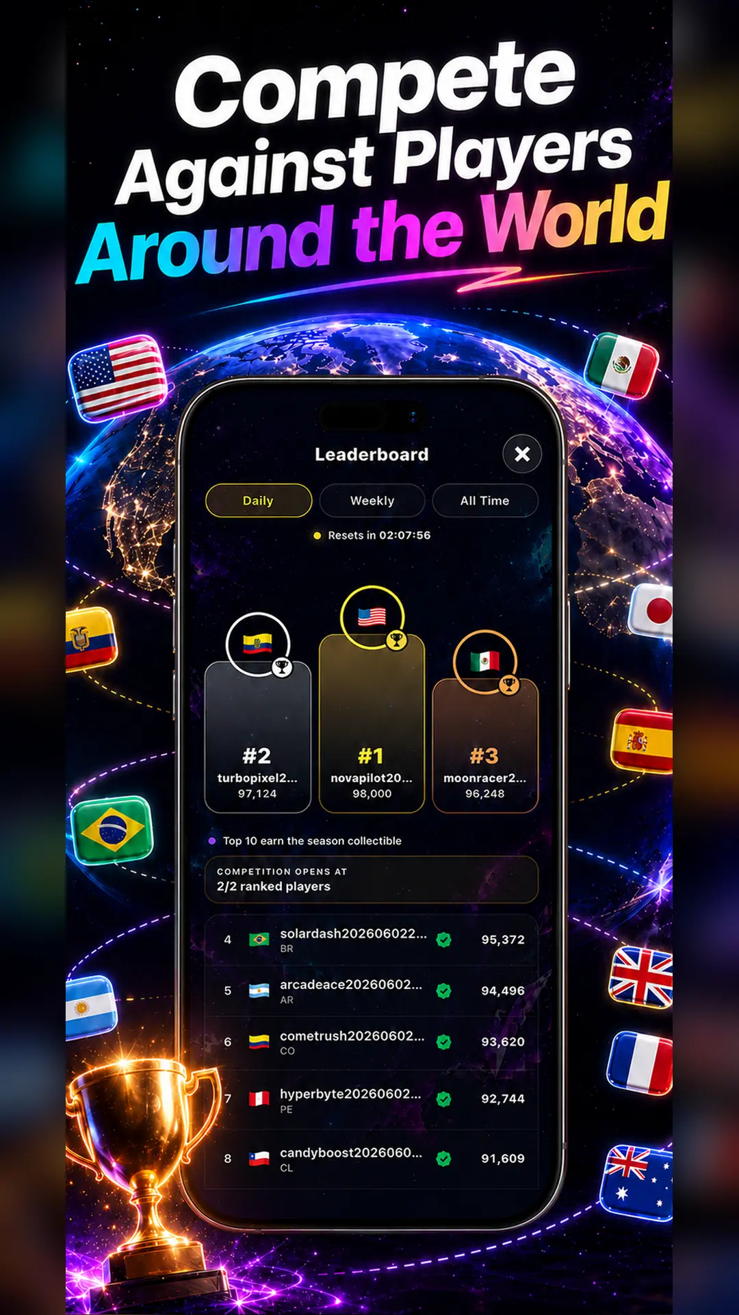 Swipe2Play worldwide leaderboard on iPhone