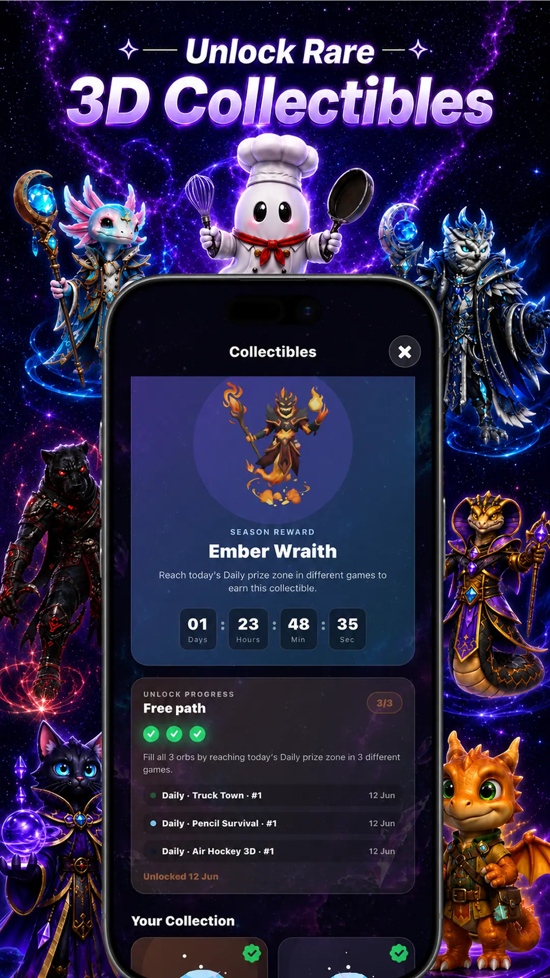 Swipe2Play rare 3D collectibles on iPhone