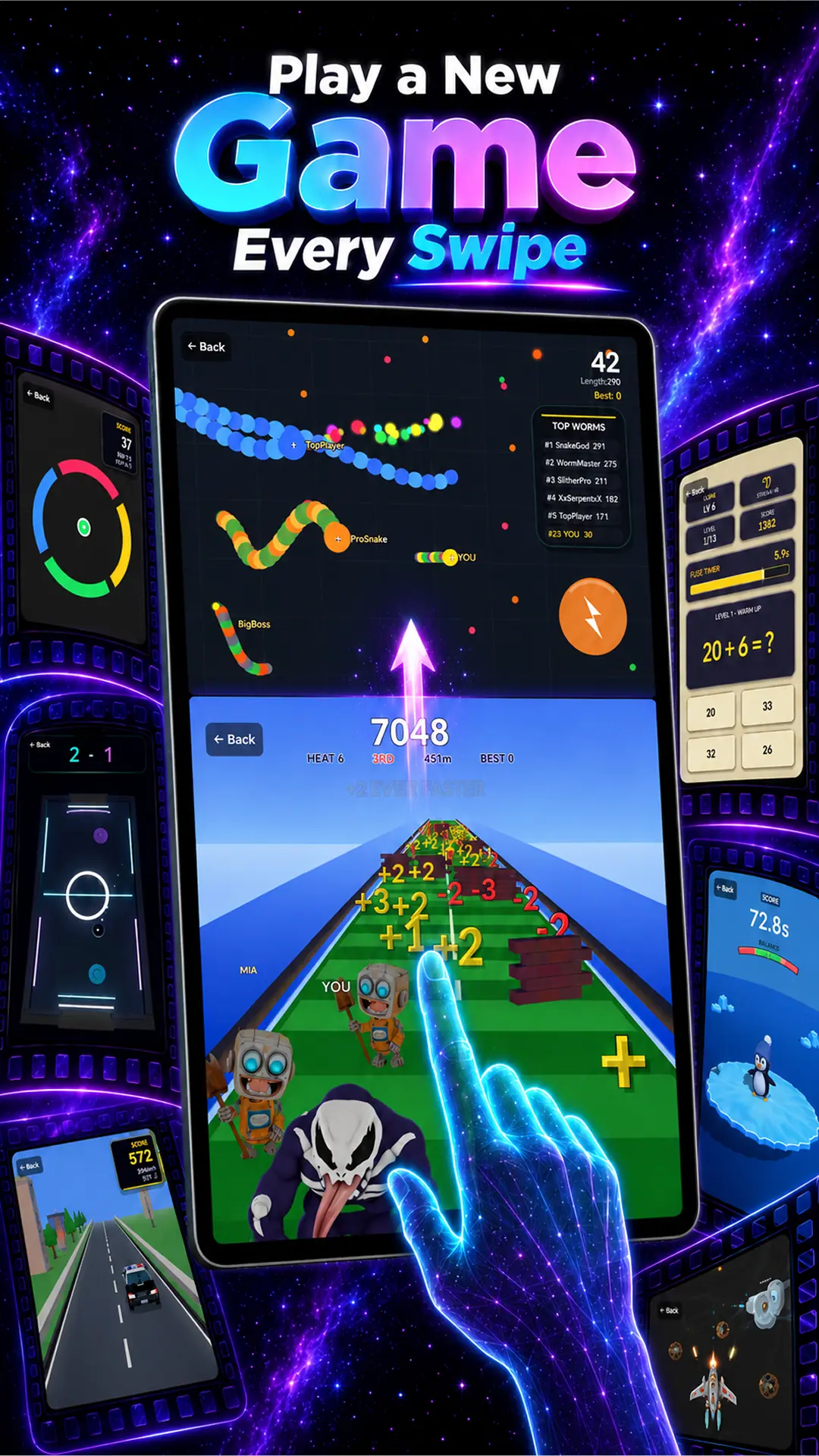 Swipe2Play mini-games on a tablet
